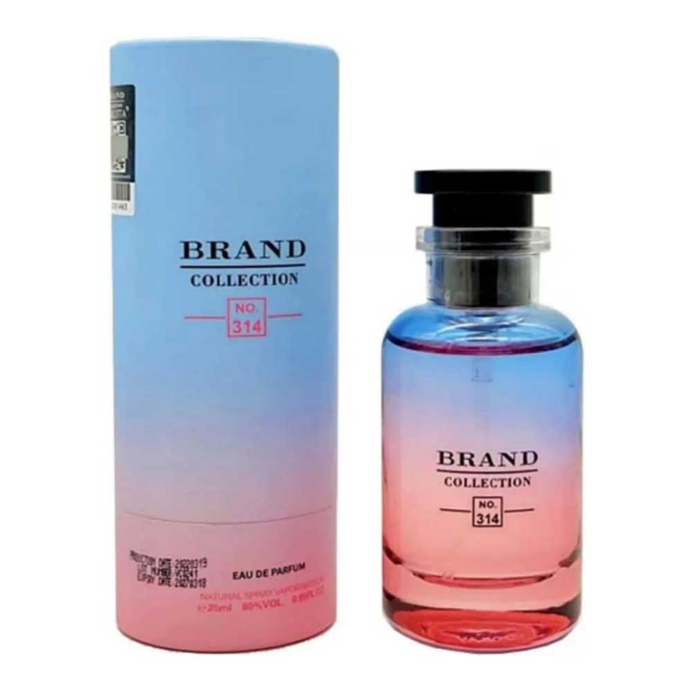 جعبه و شیشه عطر برند کالکشن ۳۱۴ با گرادیان آبی و صورتی و درب مشکی