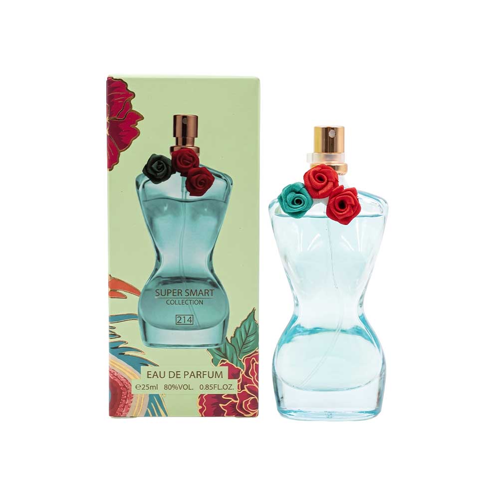ادکلن ژان پل گوتیه لابل پارادایس گاردن سوپر اسمارت کد 214 بطری 25 میل در کنار جعبه طرح گلدار