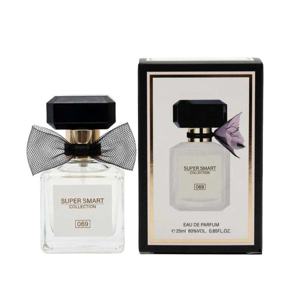 خرید عطر اسمارت کالکشن تیس کرم کلاود زنانه کد 069 حجم 25 میل با پاپیون مشکی توری در کنار جعبه محصول